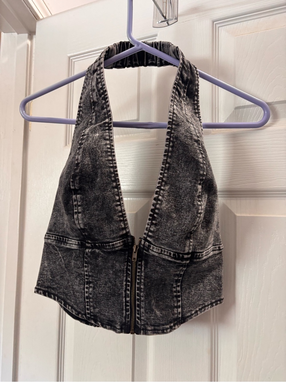 Windsor Black Acid Wash Denim Halter Crop Top